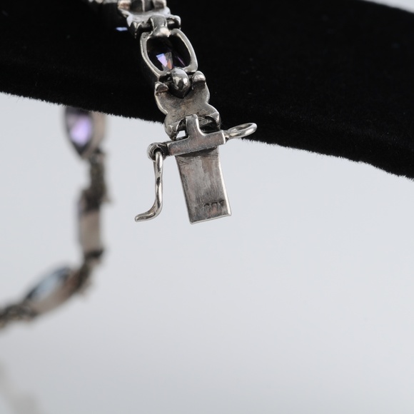 Antique Art Deco Silver Marcasite and Gem Bracelet incl Amethyst - Picture 4 of 6